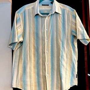 Men’s Ted Baker Blue & Yellow Raised 100% Cotton Casual Button Down Shirt